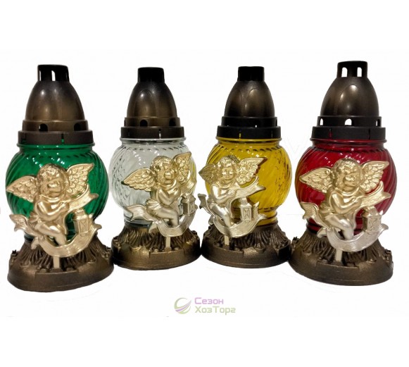 Лампадка стеклянная на 24 часа "Ангел с фонариком"